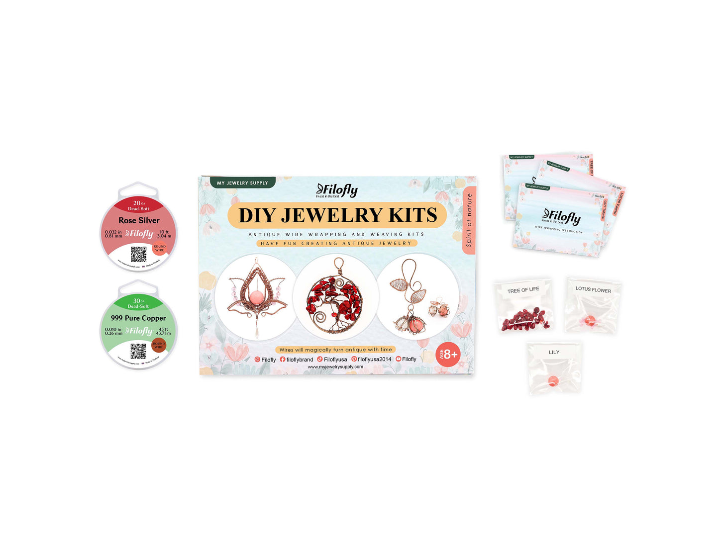 Filofly DIY Jewelry Kits, Spirit of Nature Make Your Own Wire Wrapping and Weaving Jewelry, Materials & Instructions Included Jewelry Making Gift, Wire Tree, Wire Lotus, Wire Lily, Pendant Tutorial