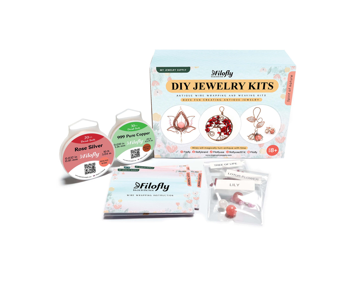 Filofly DIY Jewelry Kits, Spirit of Nature Make Your Own Wire Wrapping and Weaving Jewelry, Materials & Instructions Included Jewelry Making Gift, Wire Tree, Wire Lotus, Wire Lily, Pendant Tutorial
