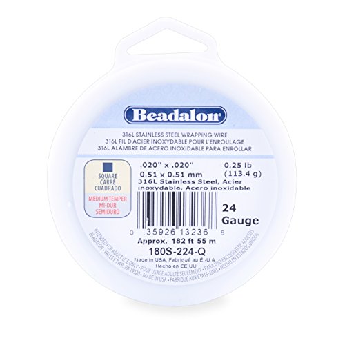 Beadalon 316L Stainless Steel Wrapping Wire, Square, 24 Gauge, 182 feet, 1/4 Pound