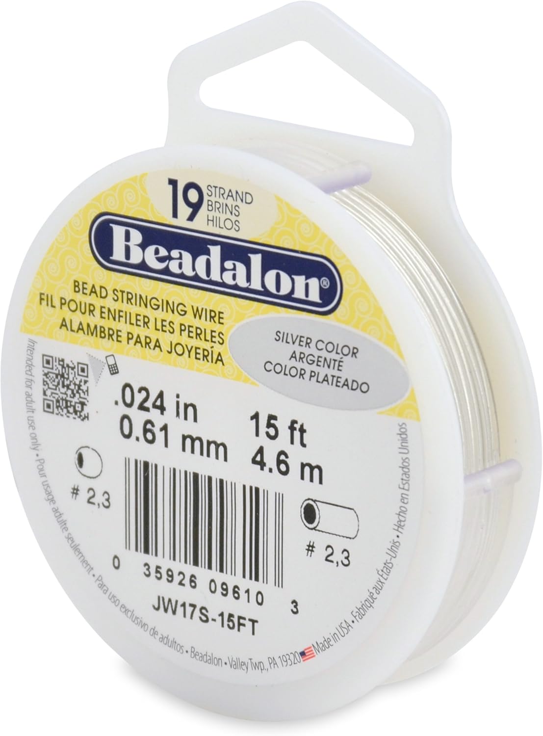 Beadalon 19 Strand Bead Stringing Wire Bright, Bronze, Black, White Colors - Beading & Jewelry Making Supplies, Flexible Stainless Steel Nylon Coated Thin String for Bracelets & Necklaces