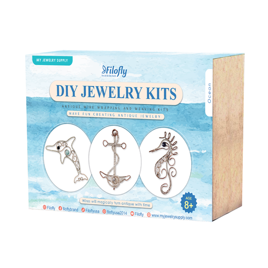 Filofly DIY Jewelry Making Kit 004 Ocean with Materials and Instructions to Make Sea Horse, Dophin, and Anchor Wire Wrapping Wire Weaving Gift