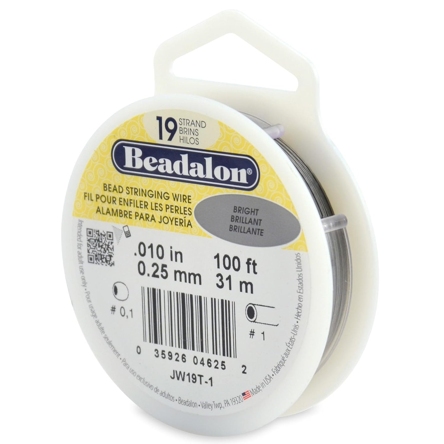 Beadalon 19 Strand Bead Stringing Wire Bright, Bronze, Black, White Colors - Beading & Jewelry Making Supplies, Flexible Stainless Steel Nylon Coated Thin String for Bracelets & Necklaces
