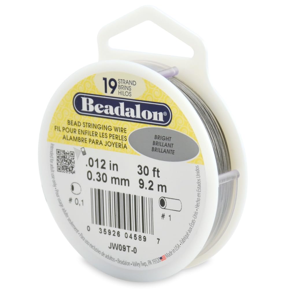 Beadalon 19 Strand Bead Stringing Wire Bright, Bronze, Black, White Colors - Beading & Jewelry Making Supplies, Flexible Stainless Steel Nylon Coated Thin String for Bracelets & Necklaces