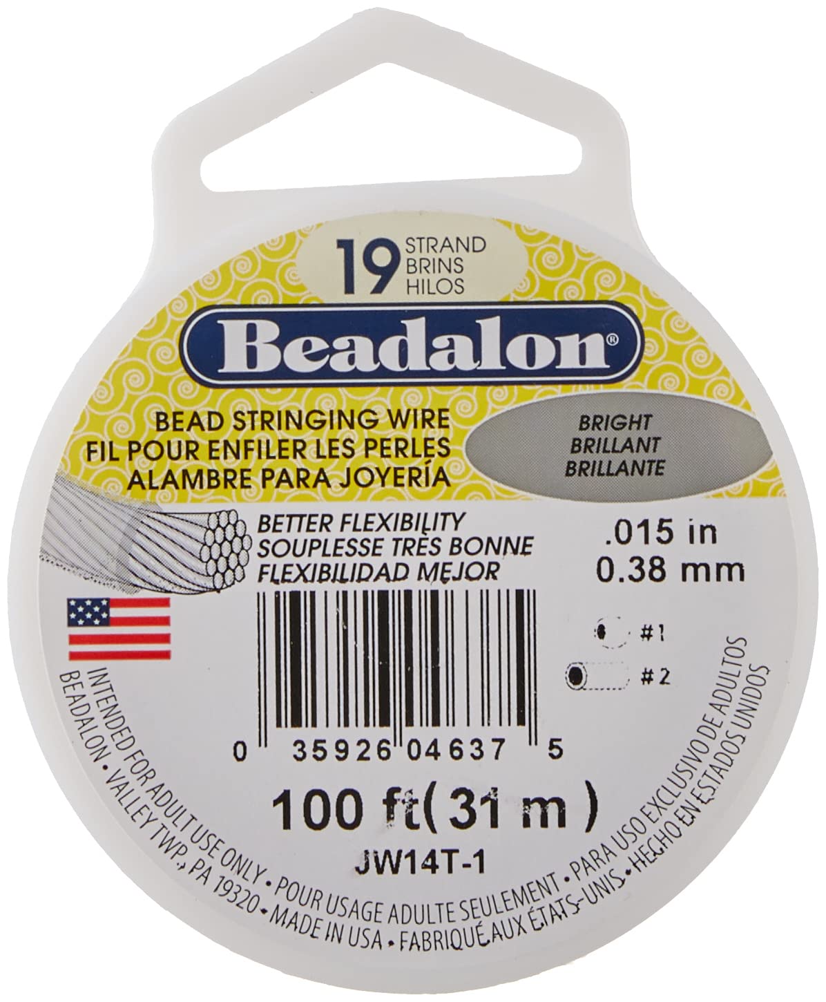 Beadalon 19 Strand Bead Stringing Wire Bright, Bronze, Black, White Colors - Beading & Jewelry Making Supplies, Flexible Stainless Steel Nylon Coated Thin String for Bracelets & Necklaces