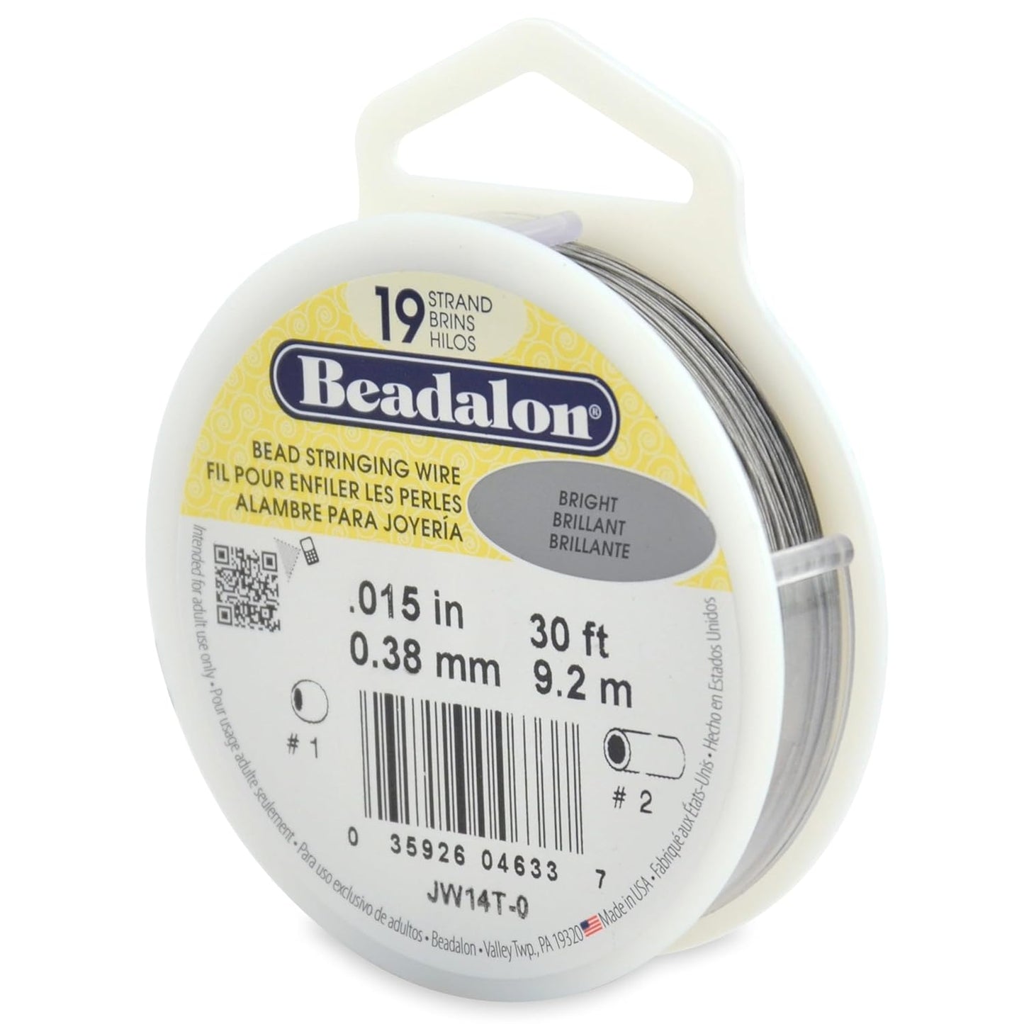 Beadalon 19 Strand Bead Stringing Wire Bright, Bronze, Black, White Colors - Beading & Jewelry Making Supplies, Flexible Stainless Steel Nylon Coated Thin String for Bracelets & Necklaces