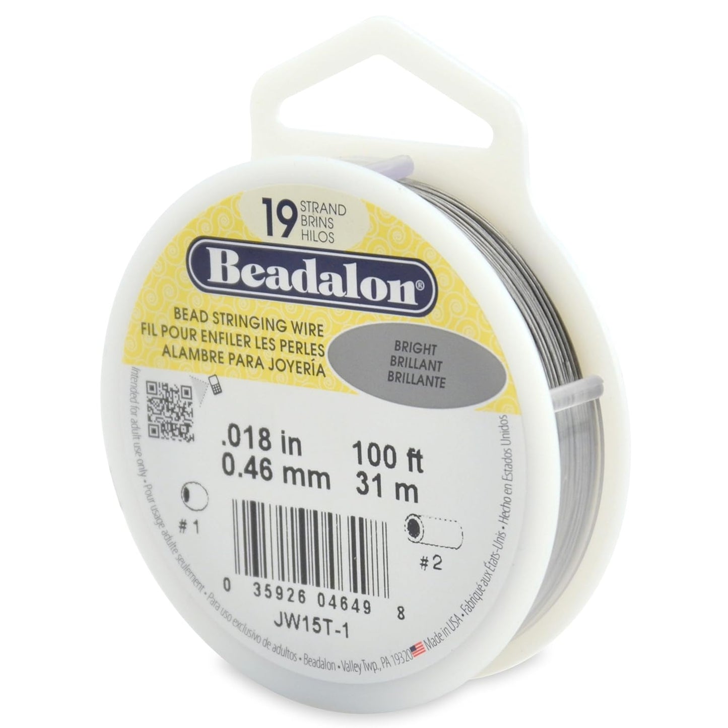 Beadalon 19 Strand Bead Stringing Wire Bright, Bronze, Black, White Colors - Beading & Jewelry Making Supplies, Flexible Stainless Steel Nylon Coated Thin String for Bracelets & Necklaces