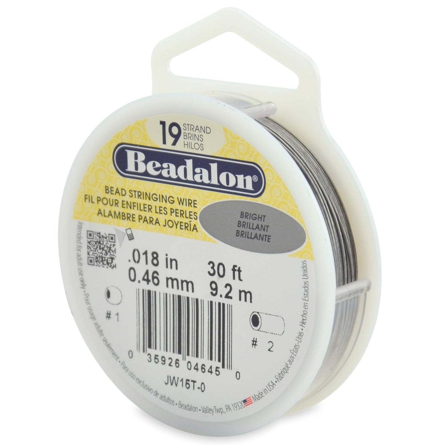 Beadalon 19 Strand Bead Stringing Wire Bright, Bronze, Black, White Colors - Beading & Jewelry Making Supplies, Flexible Stainless Steel Nylon Coated Thin String for Bracelets & Necklaces