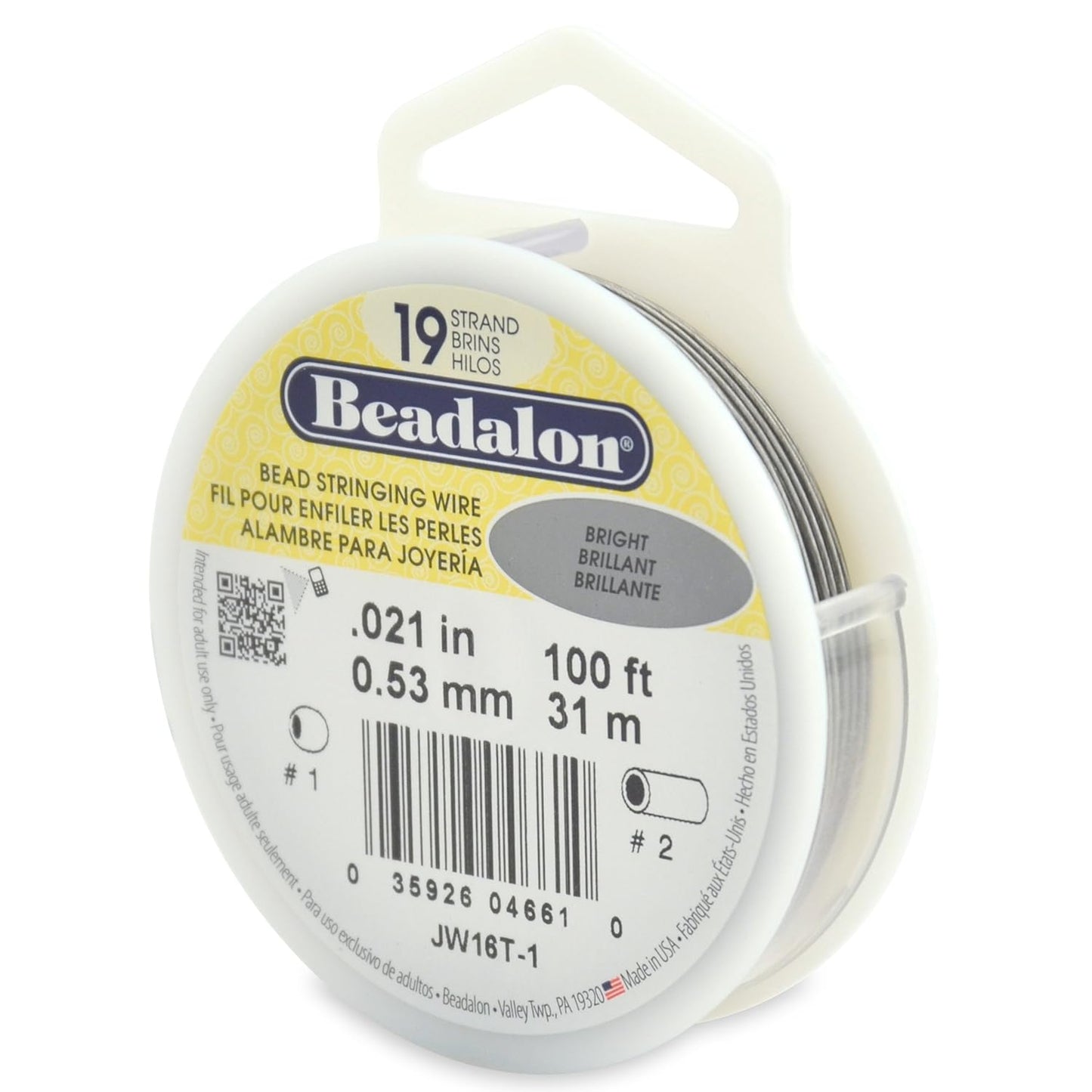 Beadalon 19 Strand Bead Stringing Wire Bright, Bronze, Black, White Colors - Beading & Jewelry Making Supplies, Flexible Stainless Steel Nylon Coated Thin String for Bracelets & Necklaces