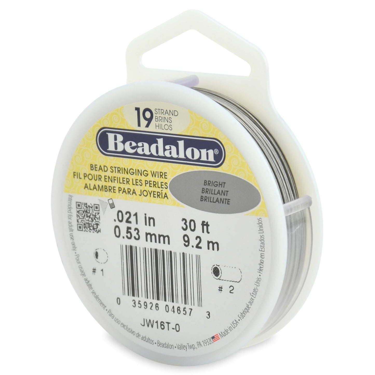 Beadalon 19 Strand Bead Stringing Wire Bright, Bronze, Black, White Colors - Beading & Jewelry Making Supplies, Flexible Stainless Steel Nylon Coated Thin String for Bracelets & Necklaces