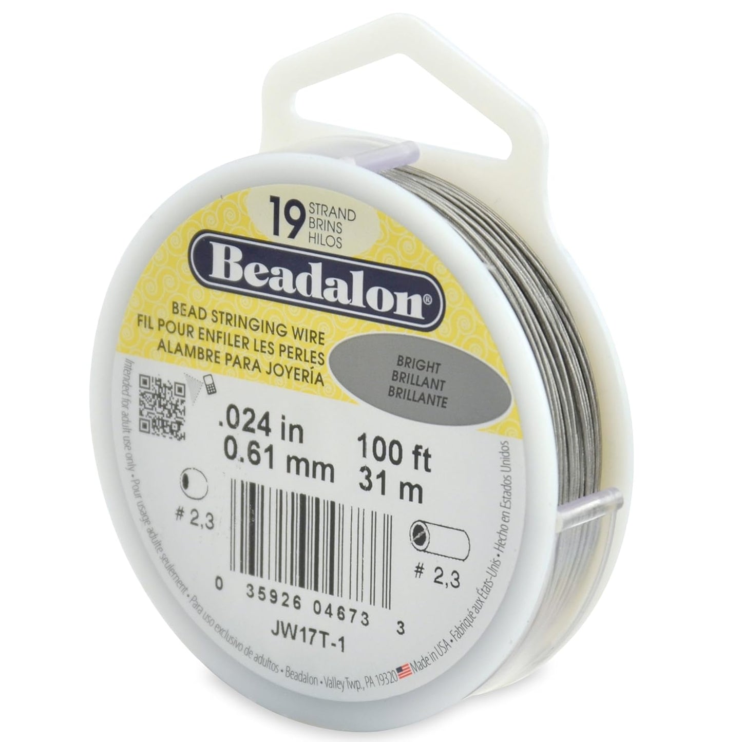Beadalon 19 Strand Bead Stringing Wire Bright, Bronze, Black, White Colors - Beading & Jewelry Making Supplies, Flexible Stainless Steel Nylon Coated Thin String for Bracelets & Necklaces