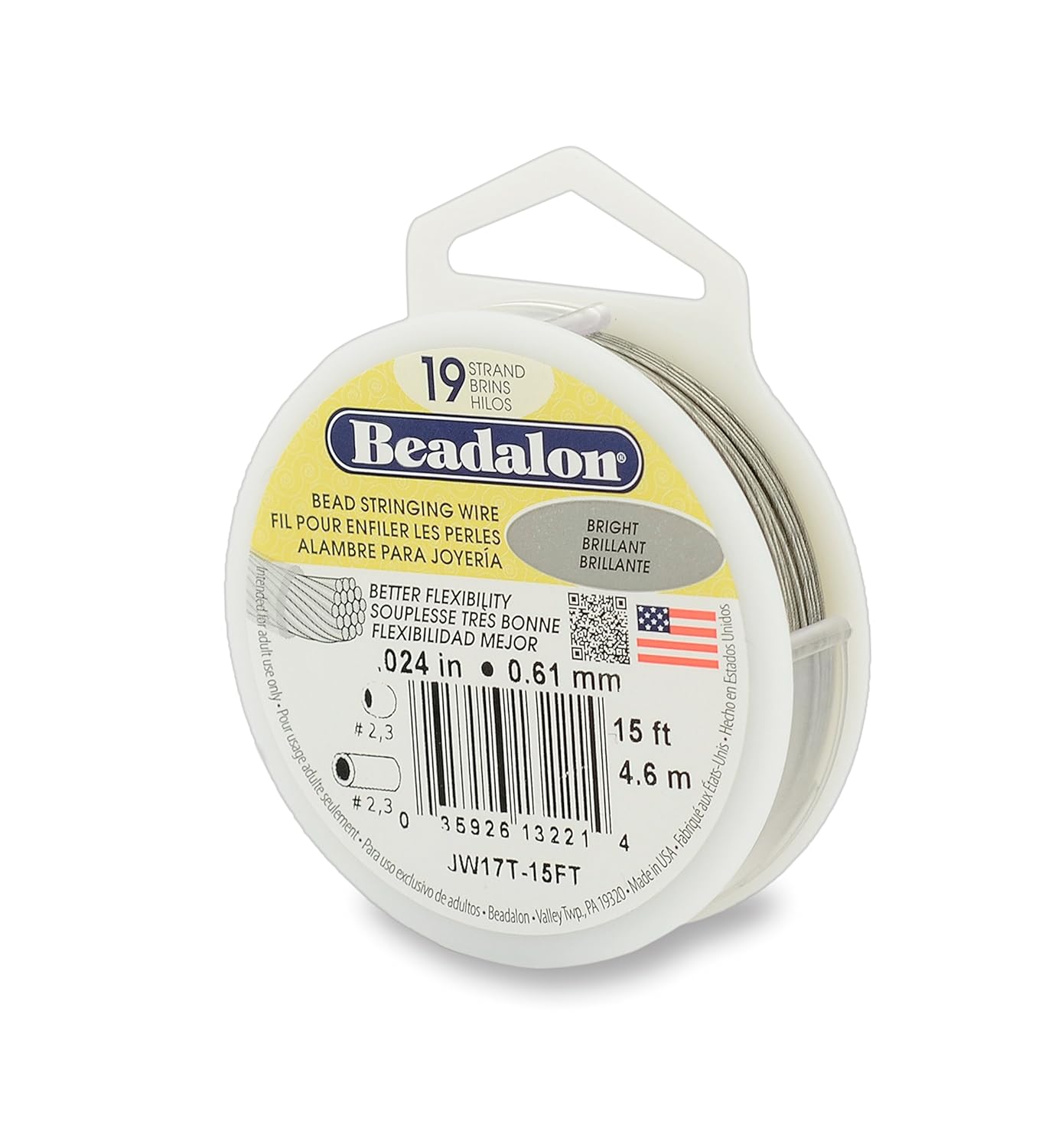 Beadalon 19 Strand Bead Stringing Wire Bright, Bronze, Black, White Colors - Beading & Jewelry Making Supplies, Flexible Stainless Steel Nylon Coated Thin String for Bracelets & Necklaces