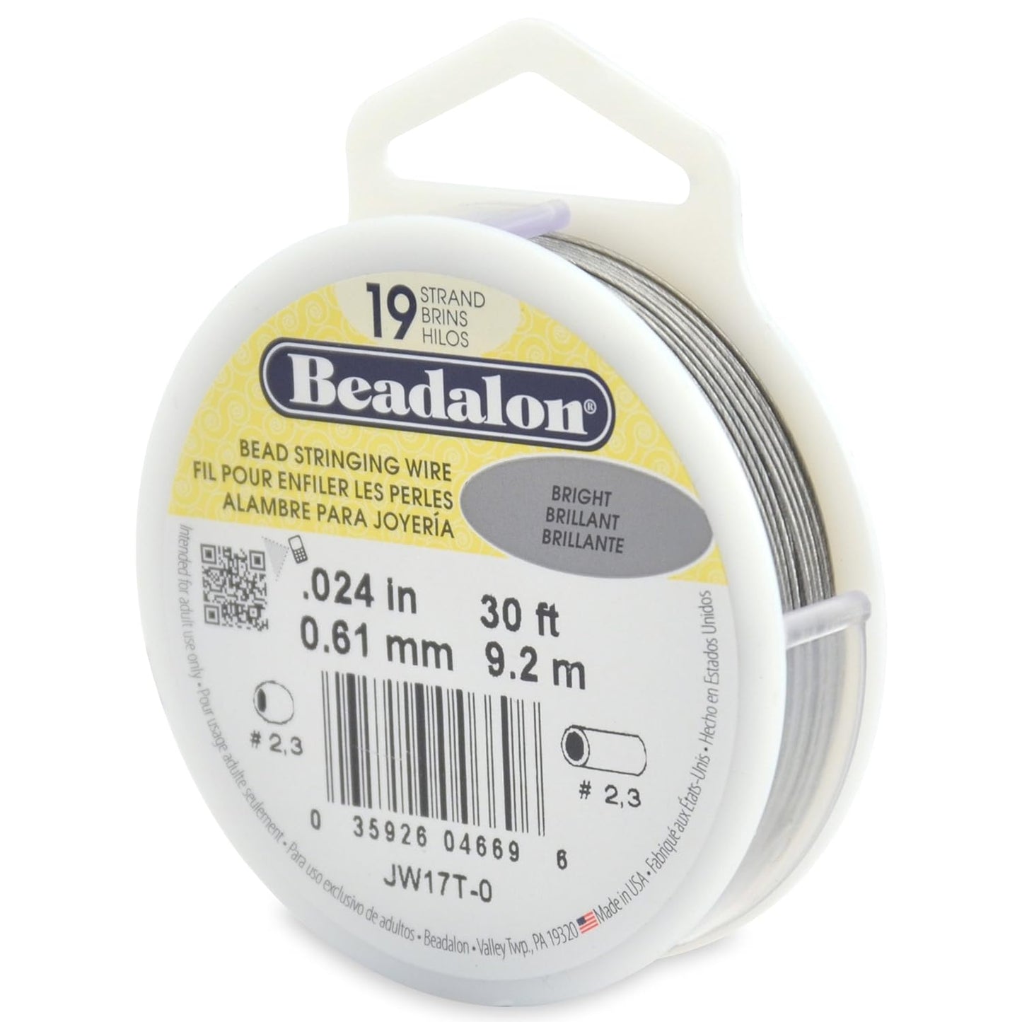 Beadalon 19 Strand Bead Stringing Wire Bright, Bronze, Black, White Colors - Beading & Jewelry Making Supplies, Flexible Stainless Steel Nylon Coated Thin String for Bracelets & Necklaces