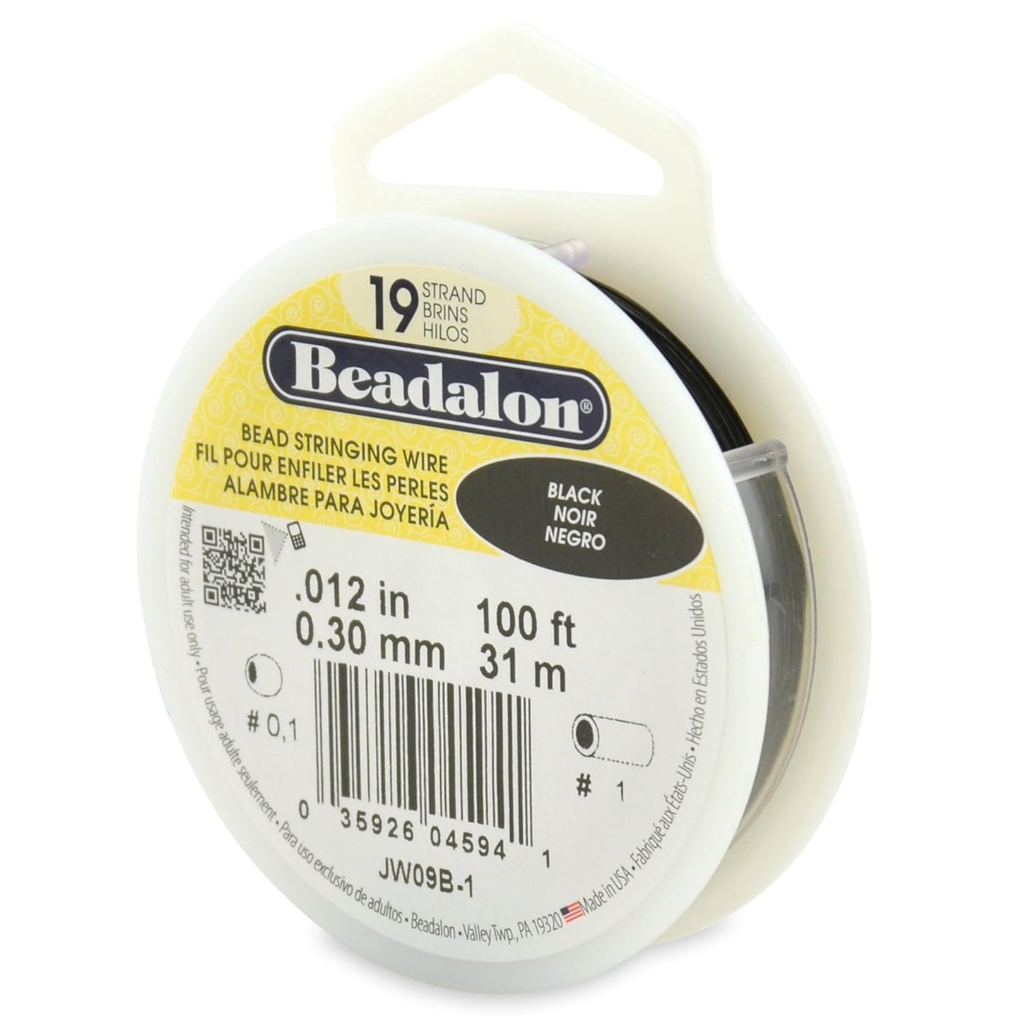 Beadalon 19 Strand Bead Stringing Wire Bright, Bronze, Black, White Colors - Beading & Jewelry Making Supplies, Flexible Stainless Steel Nylon Coated Thin String for Bracelets & Necklaces