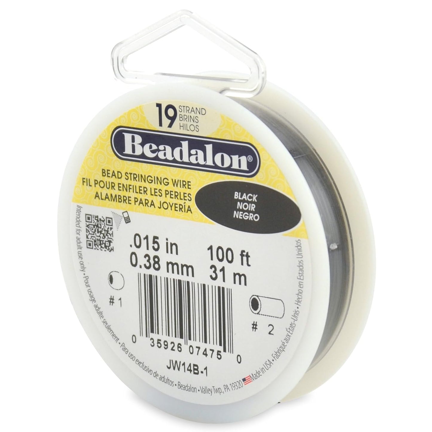 Beadalon 19 Strand Bead Stringing Wire Bright, Bronze, Black, White Colors - Beading & Jewelry Making Supplies, Flexible Stainless Steel Nylon Coated Thin String for Bracelets & Necklaces