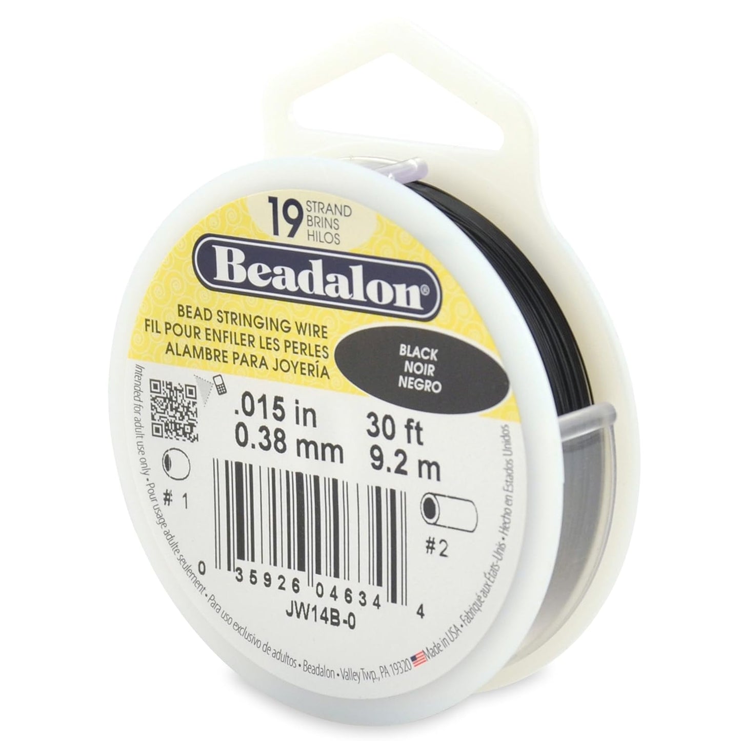 Beadalon 19 Strand Bead Stringing Wire Bright, Bronze, Black, White Colors - Beading & Jewelry Making Supplies, Flexible Stainless Steel Nylon Coated Thin String for Bracelets & Necklaces