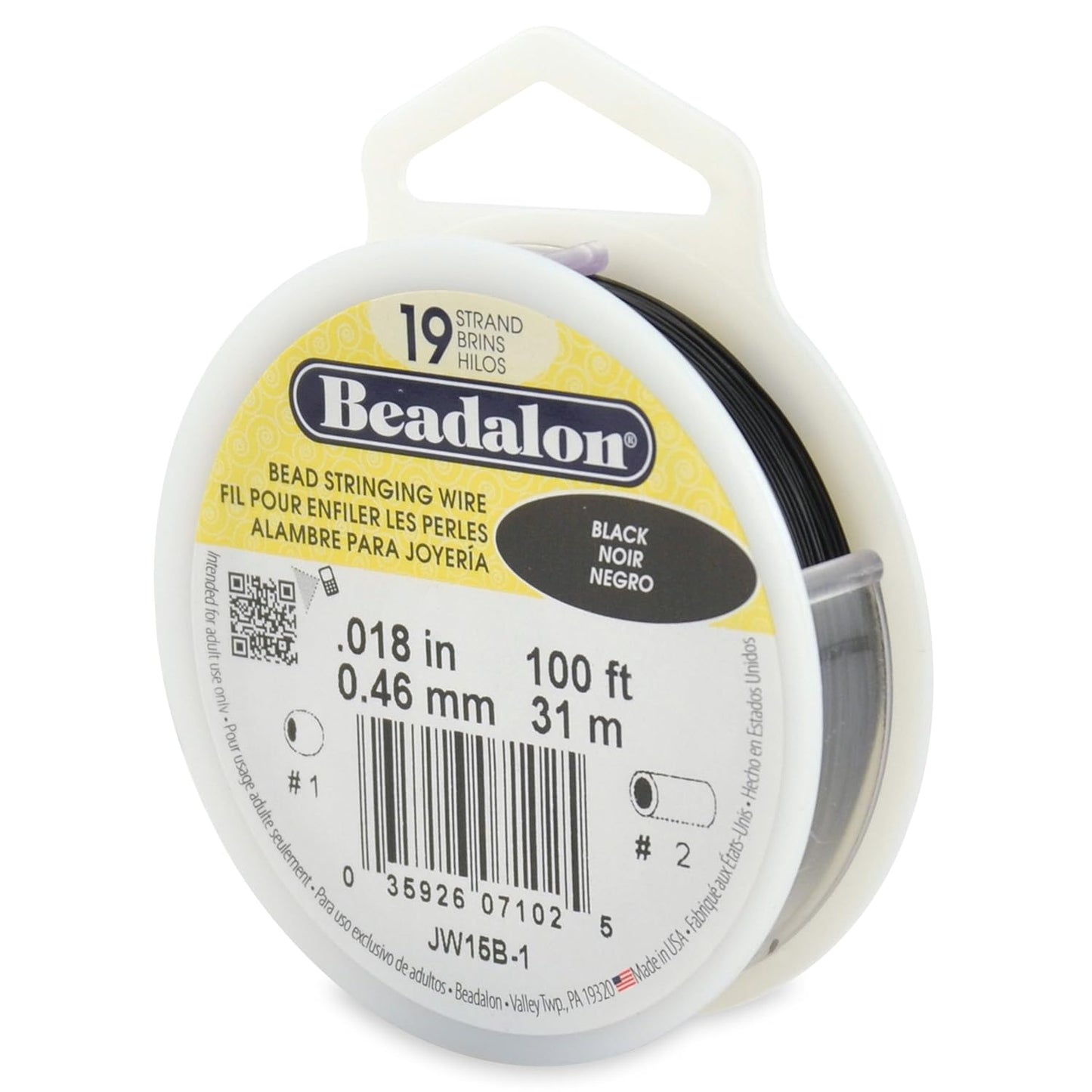 Beadalon 19 Strand Bead Stringing Wire Bright, Bronze, Black, White Colors - Beading & Jewelry Making Supplies, Flexible Stainless Steel Nylon Coated Thin String for Bracelets & Necklaces
