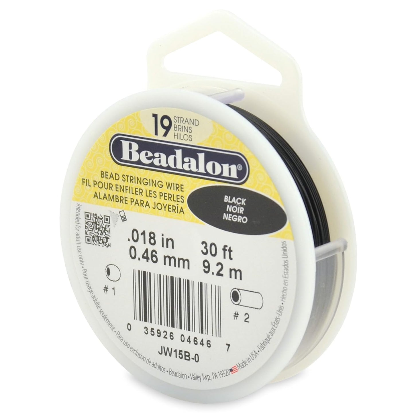 Beadalon 19 Strand Bead Stringing Wire Bright, Bronze, Black, White Colors - Beading & Jewelry Making Supplies, Flexible Stainless Steel Nylon Coated Thin String for Bracelets & Necklaces