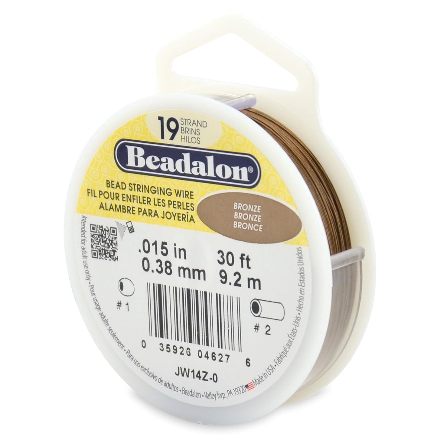 Beadalon 19 Strand Bead Stringing Wire Bright, Bronze, Black, White Colors - Beading & Jewelry Making Supplies, Flexible Stainless Steel Nylon Coated Thin String for Bracelets & Necklaces
