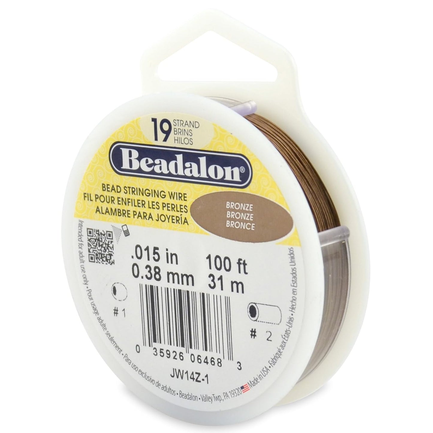 Beadalon 19 Strand Bead Stringing Wire Bright, Bronze, Black, White Colors - Beading & Jewelry Making Supplies, Flexible Stainless Steel Nylon Coated Thin String for Bracelets & Necklaces