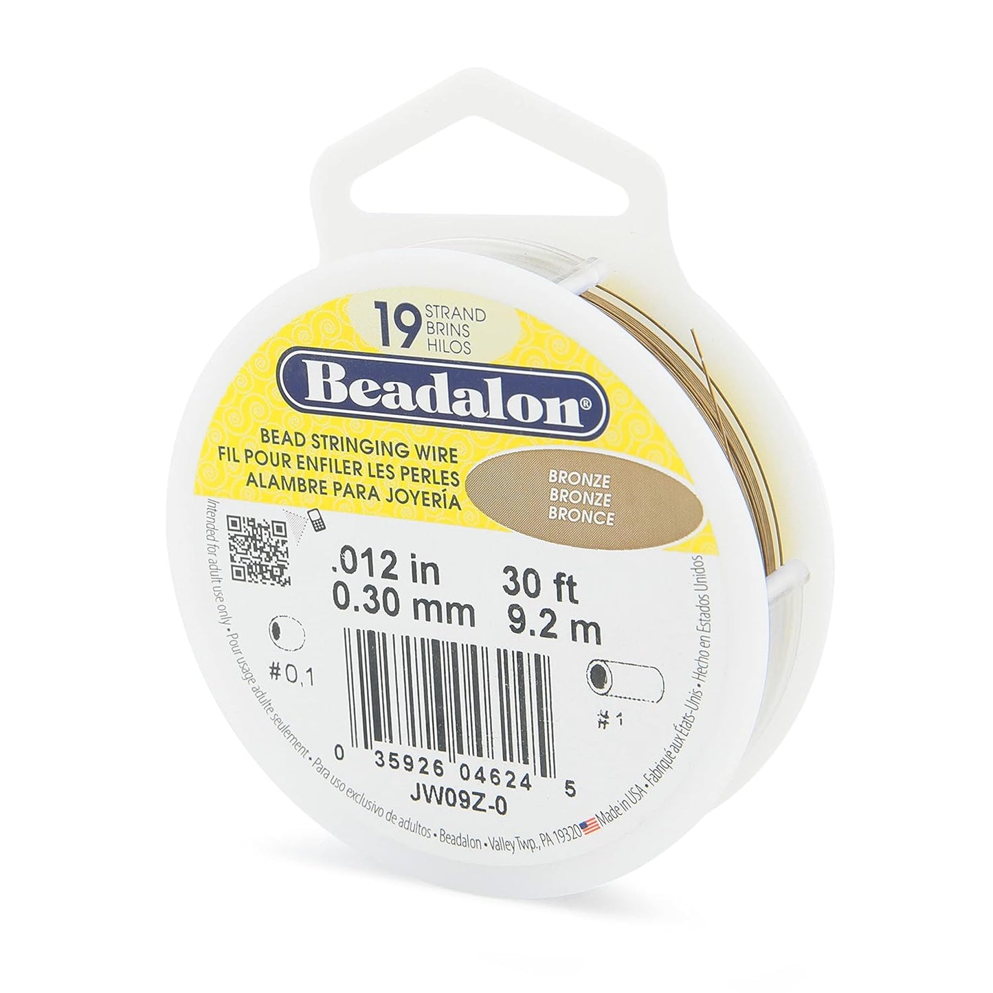 Beadalon 19 Strand Bead Stringing Wire Bright, Bronze, Black, White Colors - Beading & Jewelry Making Supplies, Flexible Stainless Steel Nylon Coated Thin String for Bracelets & Necklaces