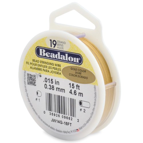 Beadalon 19 Strand Bead Stringing Wire Bright, Bronze, Black, White Colors - Beading & Jewelry Making Supplies, Flexible Stainless Steel Nylon Coated Thin String for Bracelets & Necklaces