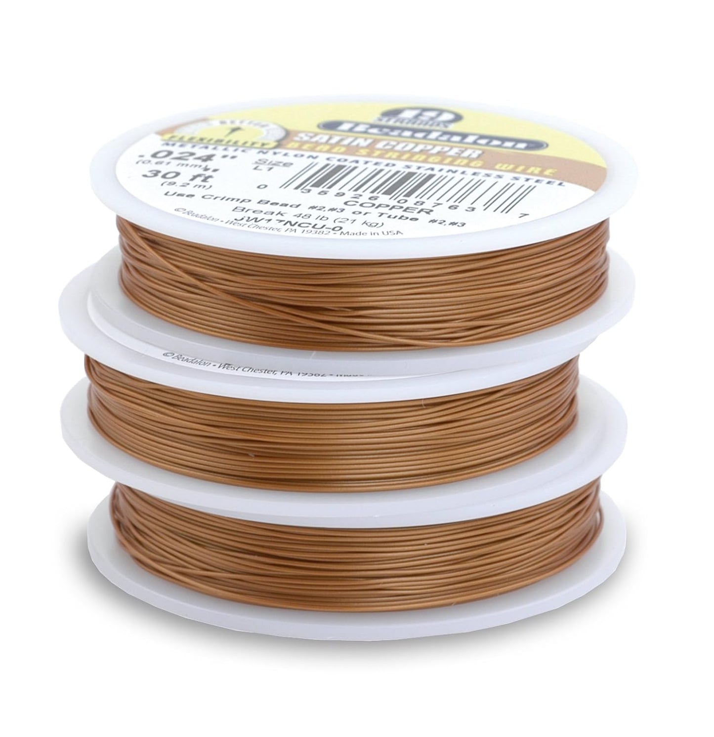 Beadalon 19 Strand Bead Stringing Wire Bright, Bronze, Black, White Colors - Beading & Jewelry Making Supplies, Flexible Stainless Steel Nylon Coated Thin String for Bracelets & Necklaces