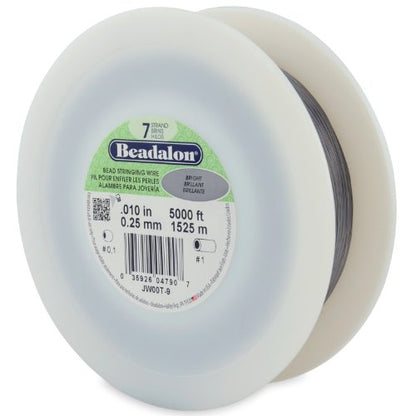 Beadalon 7 Strand Stainless Steel Bead Stringing Wire, 0.010 in / 0.25 mm, Bright, 5000 ft / 1525 m