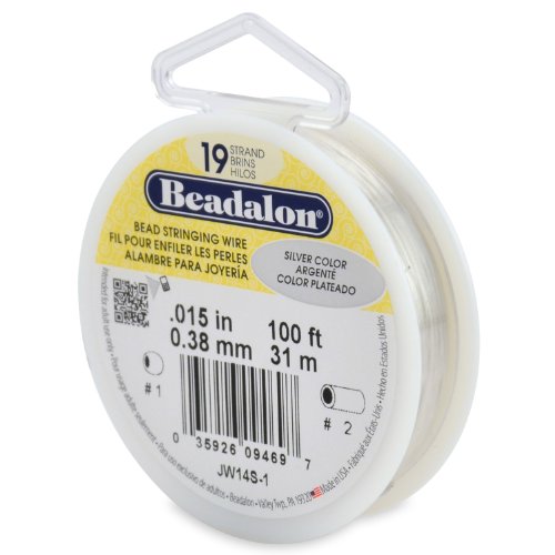 Beadalon 19-Strand Bead Stringing Wire, 0.015-Inch, Silver Color, 100-Feet