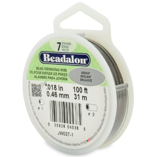 Beadalon 7 Strand Stainless Steel Bead Stringing Wire, .018 in / 0.46 mm, Bright, 100 ft / 31 m