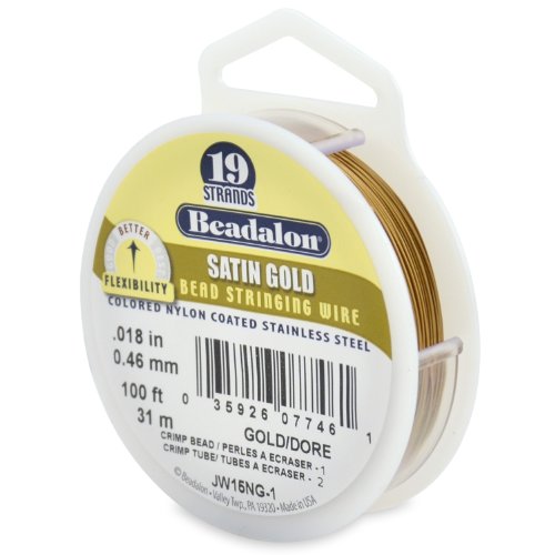 Beadalon 19-Strand Bead Stringing Wire, 0.018-Inch, Satin Gold, 100-Feet