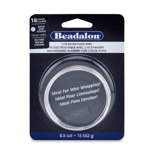 Beadalon 18-Gauge Half Hard Silver Filled CDA220 1/10 Jewelry Wire, Round, 0.5 Troy Ounce