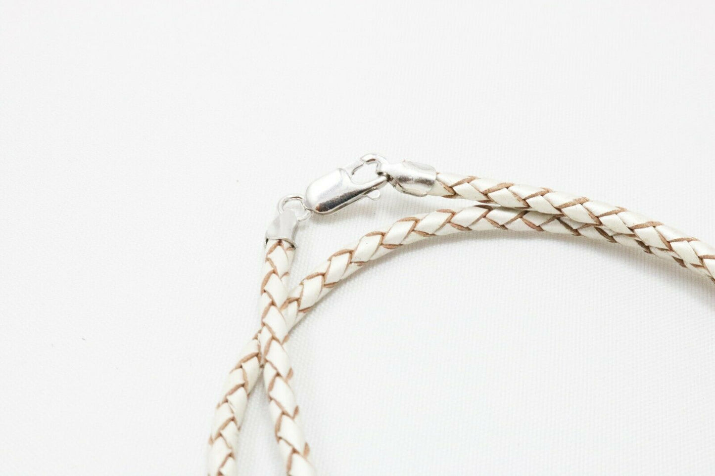 Pearl Leather Necklace Braided Cord Rhodium-Plated Sterling Silver Clasp 3MM