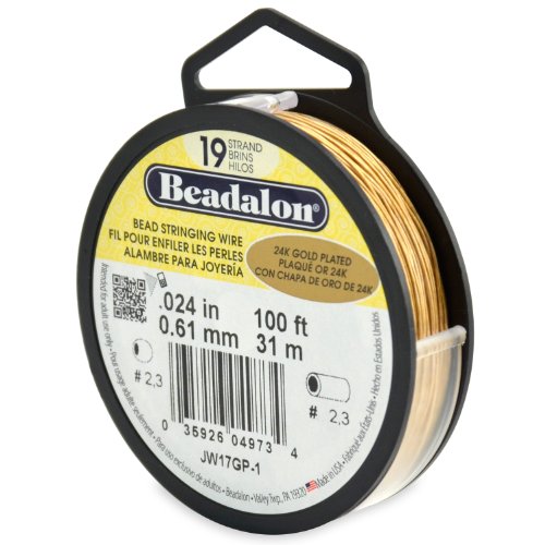 Beadalon 19-Strand Bead Stringing Wire, 0.024-Inch, Gold Plated, 100-Feet