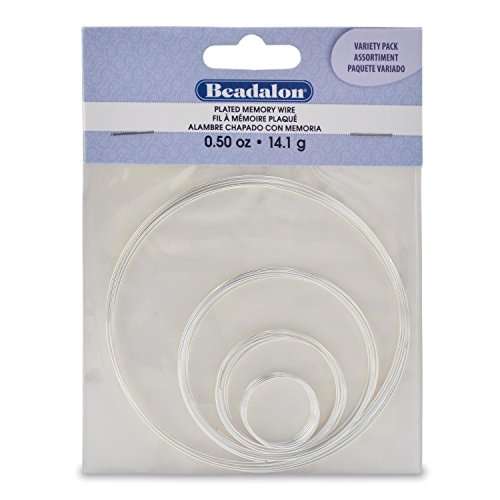 Beadalon Carbon Steel Memory Wire, Round, Silver Color, Approx 30 coils, Assorted Sizes: Ring, Bracelet X Small, Bracelet, Necklace