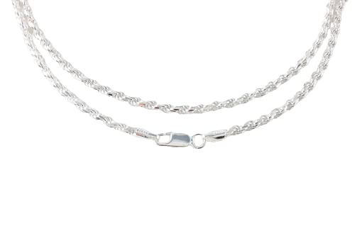 925 Sterling Silver 2.7mm Diamond-Cut French Rope Chain Necklace Made in ITALY