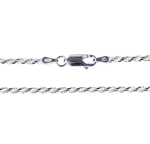 925 Sterling Silver 2.2mm Diamond-Cut French Rope Chain Necklace Made in ITALY