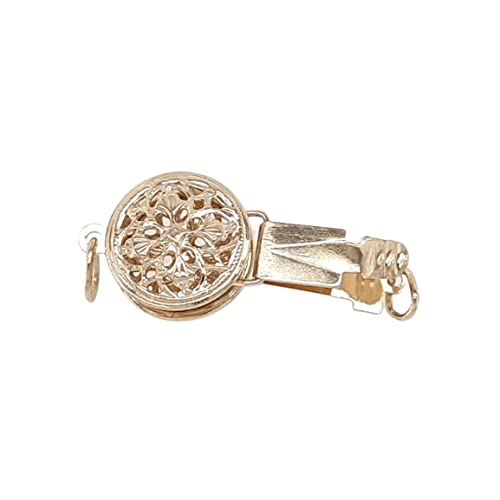 9MM 14K Solid Yellow Gold Round Filigree Safety Clasp Button Style Double-Sided Open Made in USA