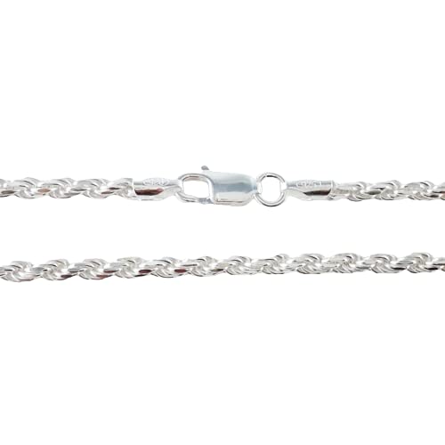 925 Sterling Silver 2.7mm Diamond-Cut French Rope Chain Necklace Made in ITALY