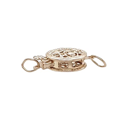 9MM 14K Solid Yellow Gold Round Filigree Safety Clasp Button Style Double-Sided Open Made in USA