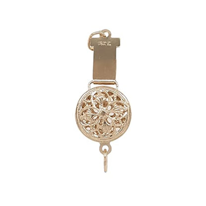 9MM 14K Solid Yellow Gold Round Filigree Safety Clasp Button Style Double-Sided Open Made in USA