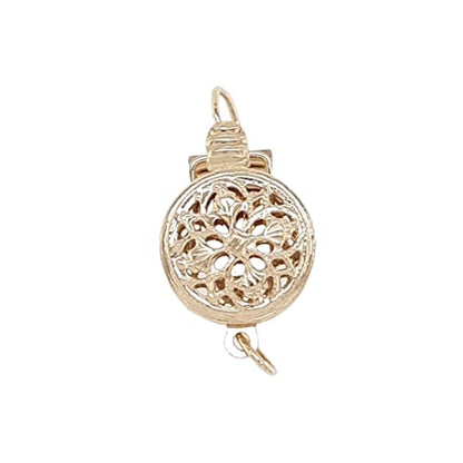 9MM 14K Solid Yellow Gold Round Filigree Safety Clasp Button Style Double-Sided Open Made in USA