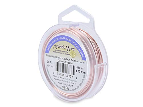 Artistic Wire, 18 Gauge (1.0 mm), Silver Plated, Rose Gold Color, 20 ft (6.1 m)