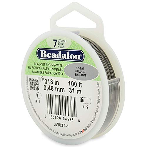 Beadalon JW03T-1 100-Feet 7-Strand Stainless Steel Bead Stringing Wire, 0.018-Inch, Bright