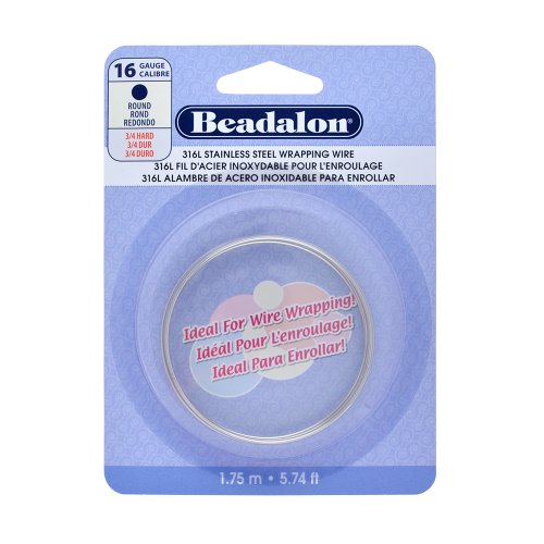 Beadalon 180S-016 316L Stainless Steel Wrapping Wire, 16-Gauge, Round