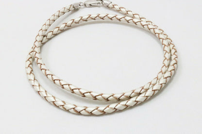 Pearl Leather Necklace Braided Cord Rhodium-Plated Sterling Silver Clasp 3MM