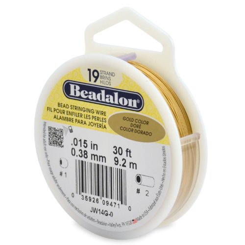 Beadalon 19-Strand Bead Stringing Wire, 0.015-Inch, Gold Color, 30-Feet