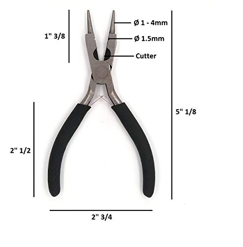 3-in-1 Round Nose Pliers with Cutter and Crimping Carbon Steel Double Leaf Spring