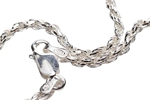 925 Sterling Silver 2.2mm Diamond-Cut French Rope Chain Necklace Made in ITALY