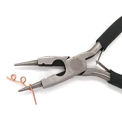 3-in-1 Round Nose Pliers with Cutter and Crimping Carbon Steel Double Leaf Spring