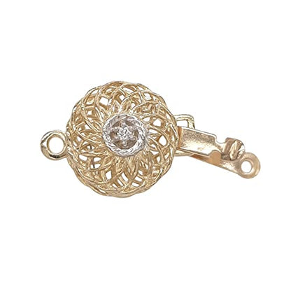 14K Solid Yellow Gold Diamond-Set Filigree Round Safety Clasp 2pts Diamond Pearl Clasp Pearl and Gemstone Strands